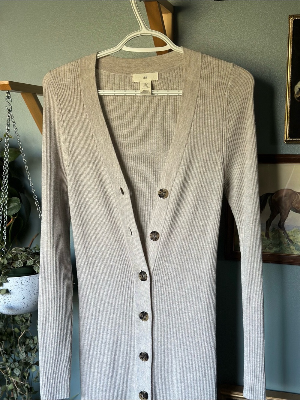 H&M Light Gray Ribbed Long Button-Front Cardigan - Picture 4 of 5